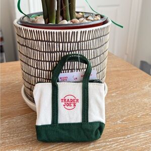 Trader Joe's Mini Tote Bag Green and White